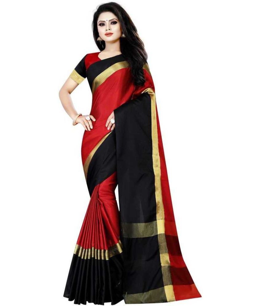     			Saadhvi Cotton Silk Woven Saree Without Blouse Piece - Red ( Pack of 1 )