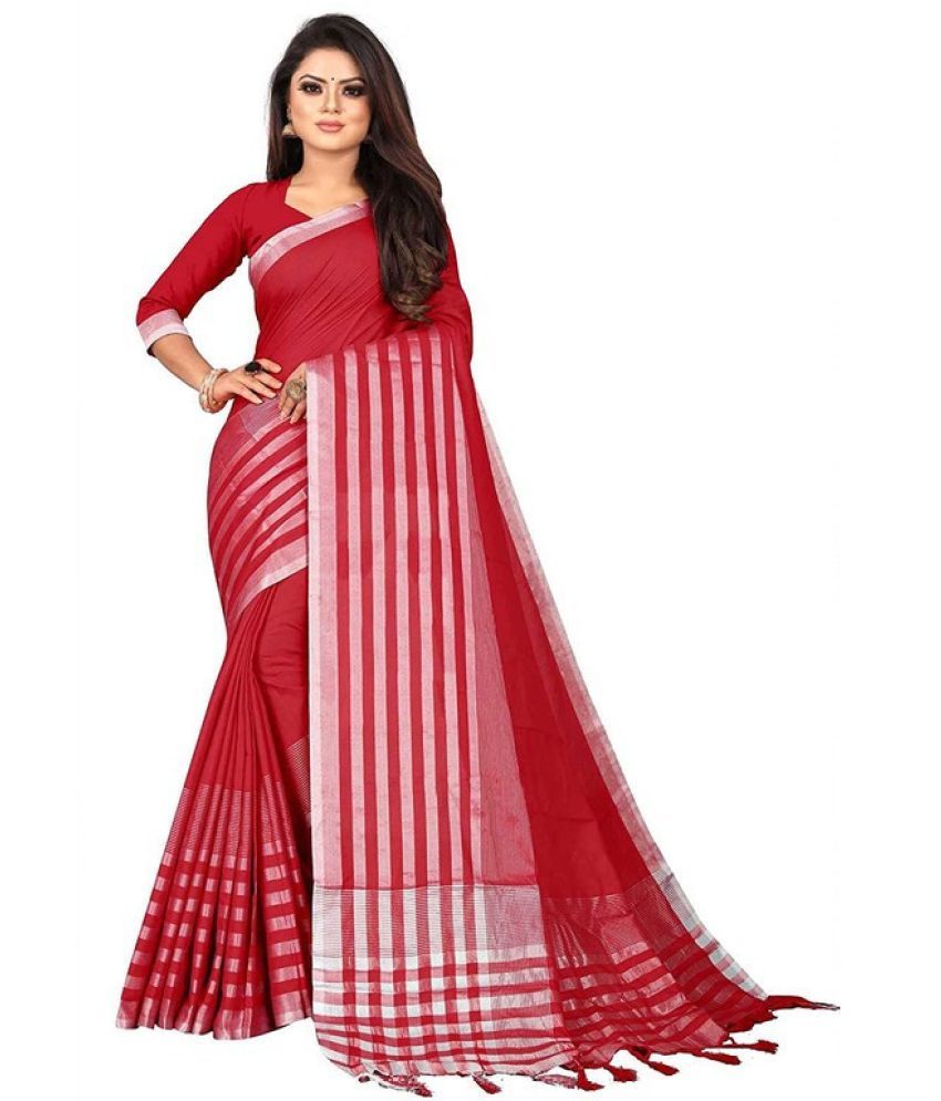     			Saadhvi Cotton Silk Woven Saree Without Blouse Piece - Red ( Pack of 1 )