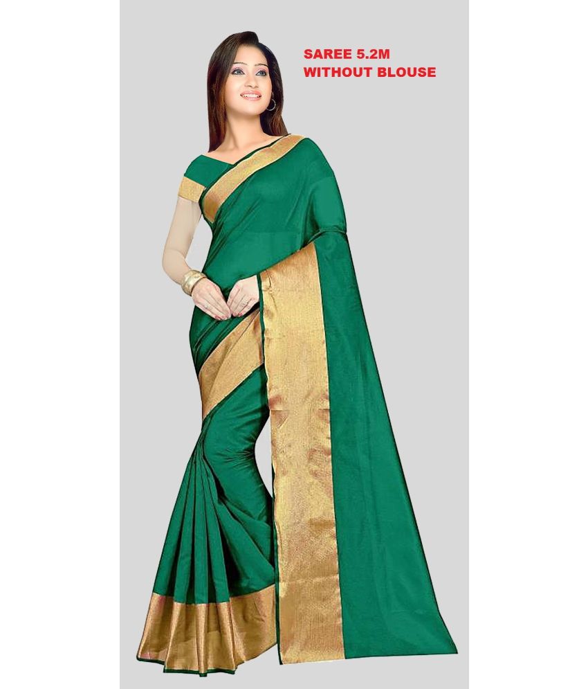     			Saadhvi Cotton Silk Woven Saree Without Blouse Piece - Gold ( Pack of 1 )