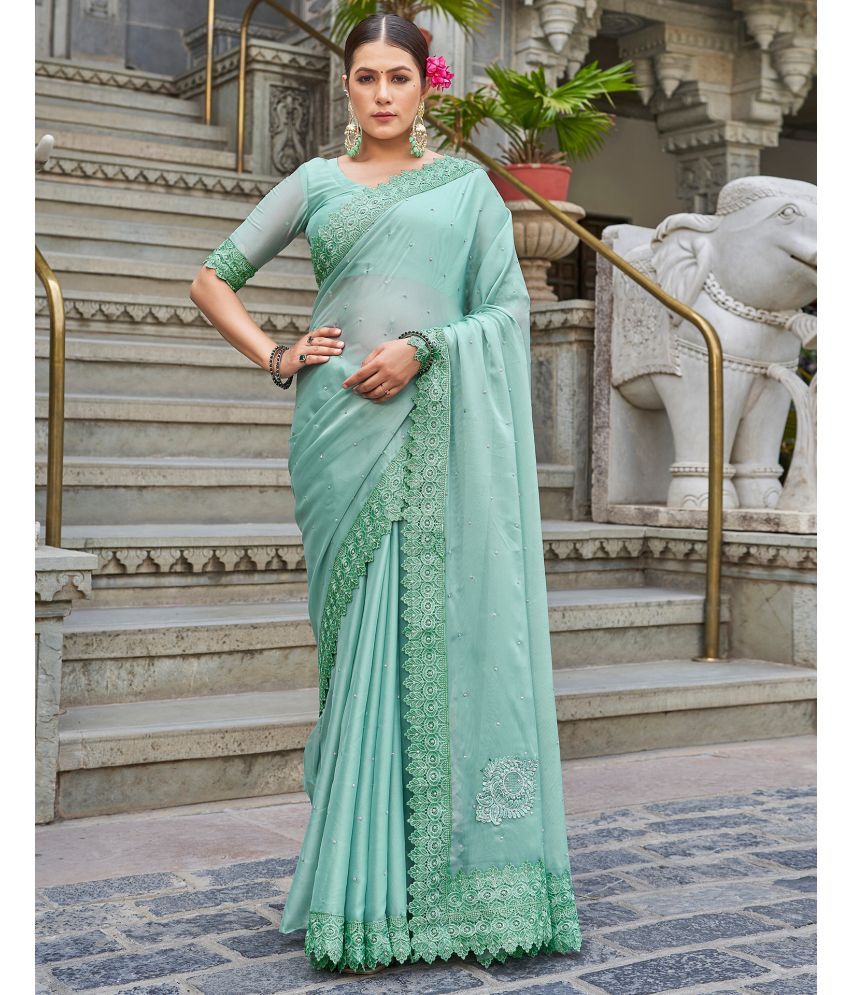     			Samah Georgette Embellished Saree With Blouse Piece - Mint Green ( Pack of 1 )