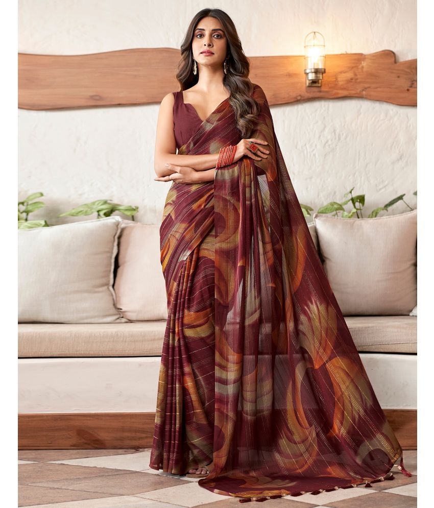     			Samah Georgette Printed Saree With Blouse Piece - Maroon ( Pack of 1 )