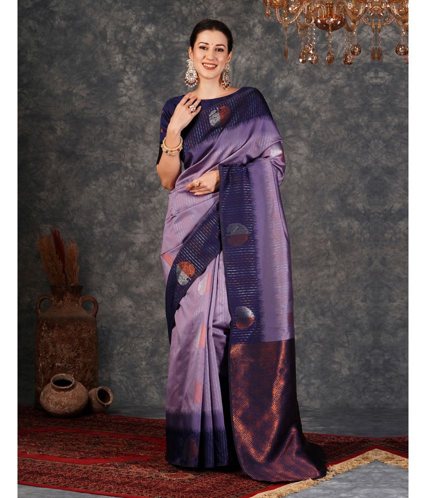     			Samah Silk Self Design Saree With Blouse Piece - Purple ( Pack of 1 )