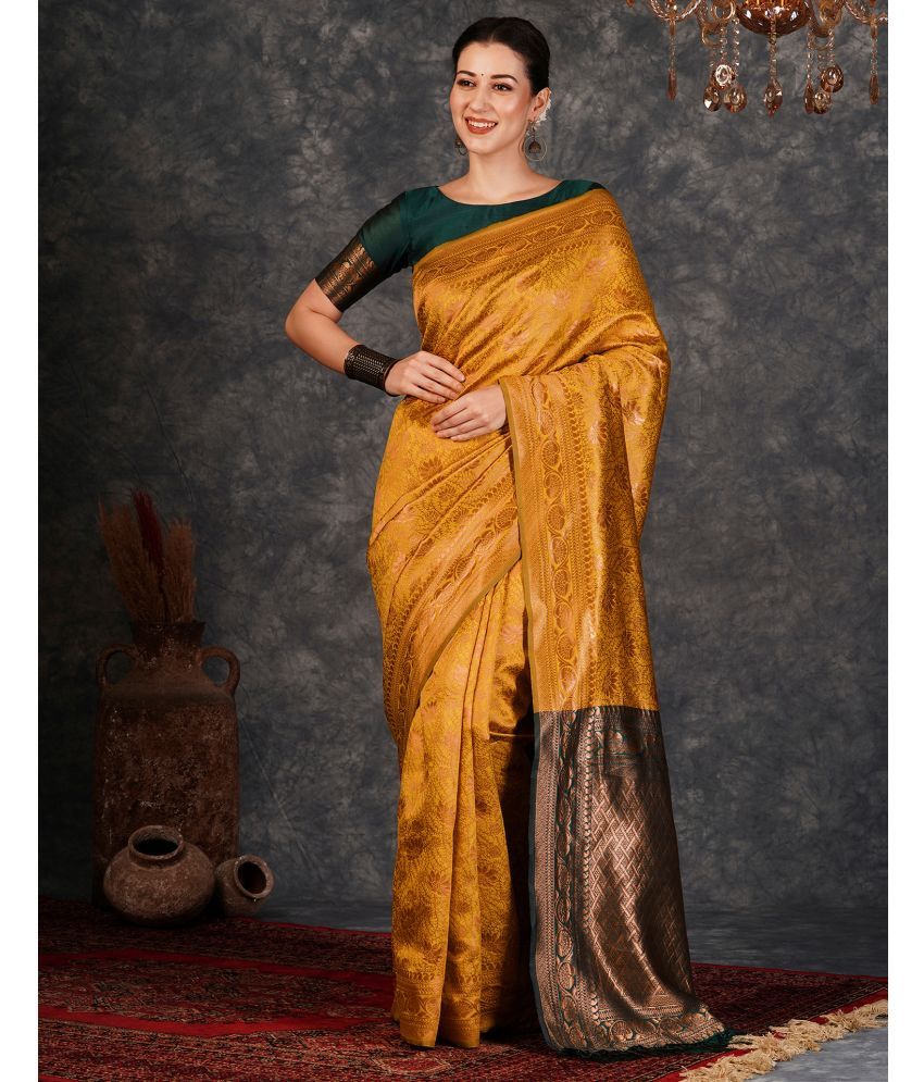     			Samah Silk Woven Saree With Blouse Piece - Yellow ( Pack of 1 )