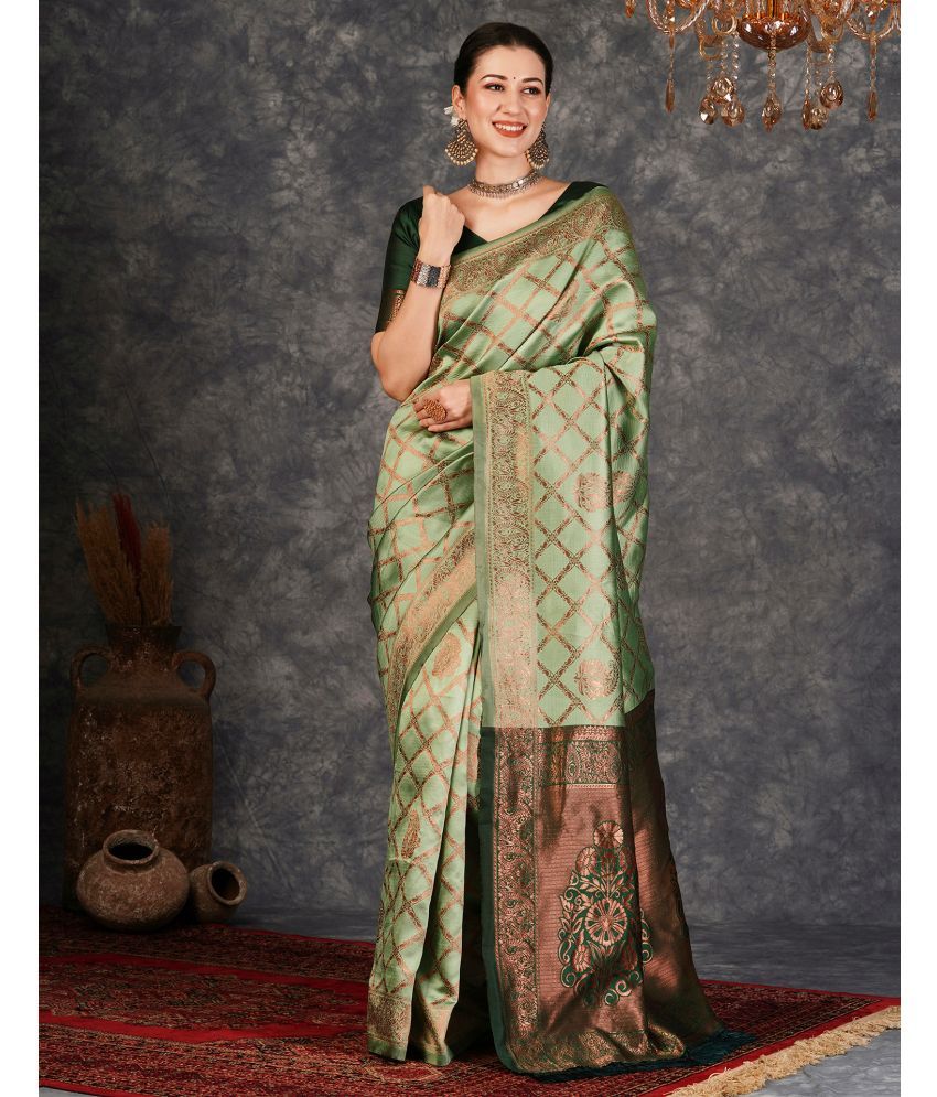     			Samah Silk Woven Saree With Blouse Piece - Light Green ( Pack of 1 )