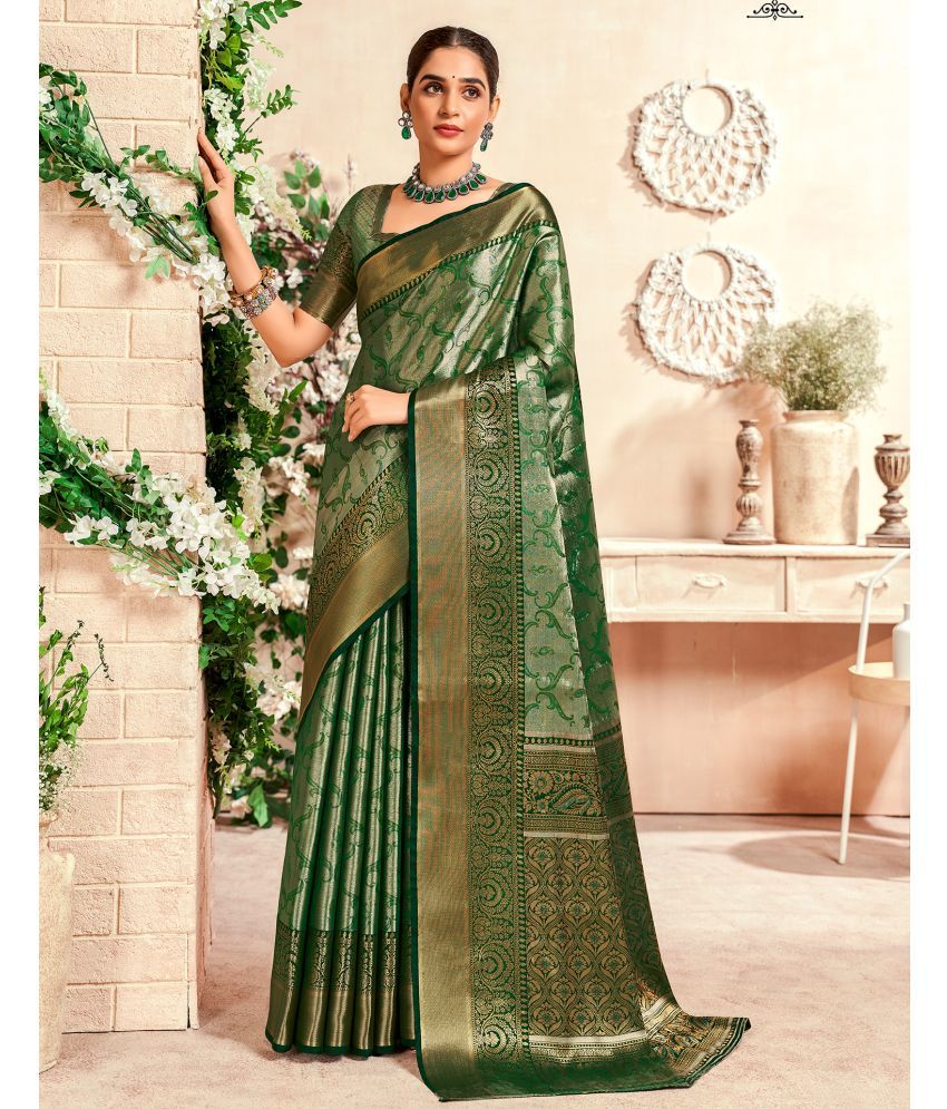     			Satrani Silk Woven Saree With Blouse Piece - Green ( Pack of 1 )