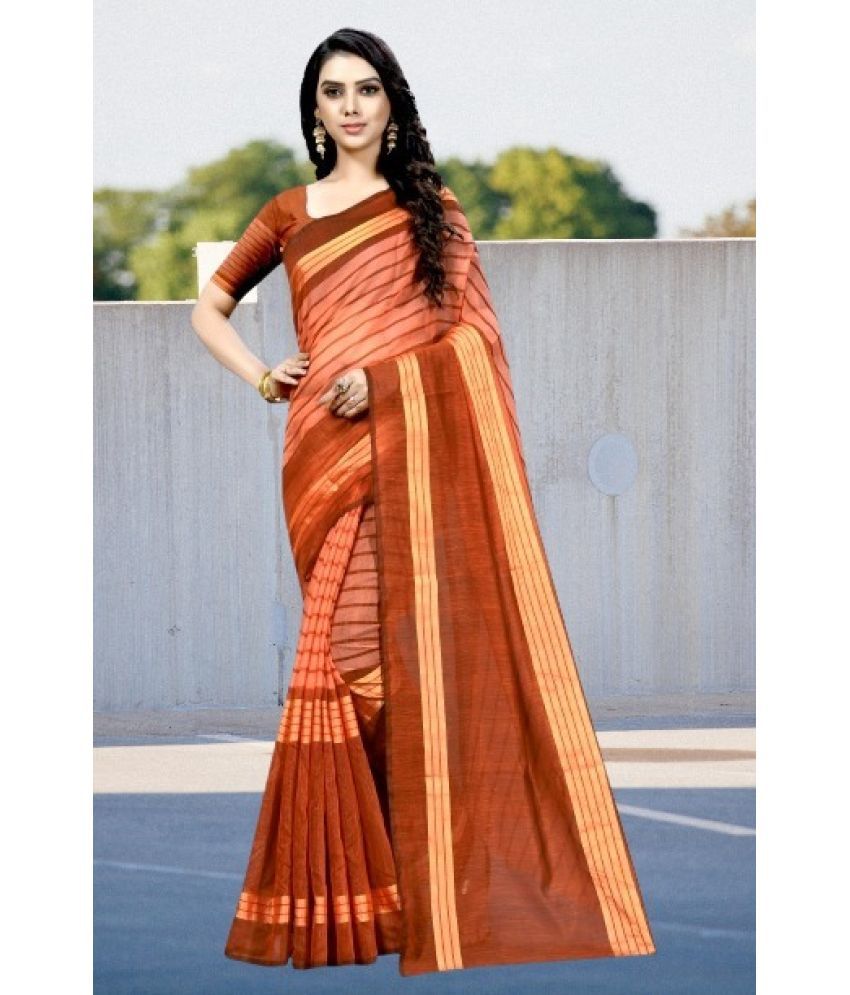     			Vkaran Cotton Silk Applique Saree Without Blouse Piece - Orange ( Pack of 3 )