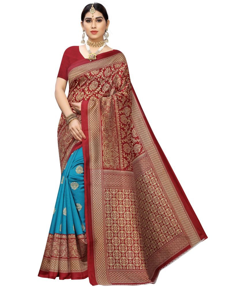     			Vkaran Cotton Silk Applique Saree Without Blouse Piece - Rama ( Pack of 2 )