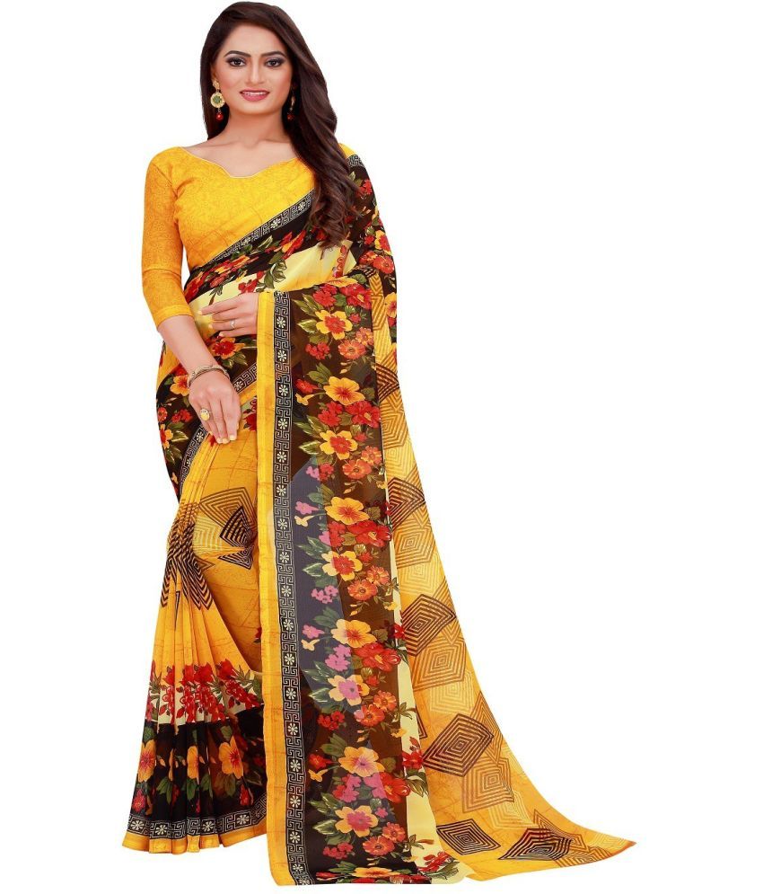     			Vkaran Cotton Silk Applique Saree Without Blouse Piece - Yellow ( Pack of 1 )