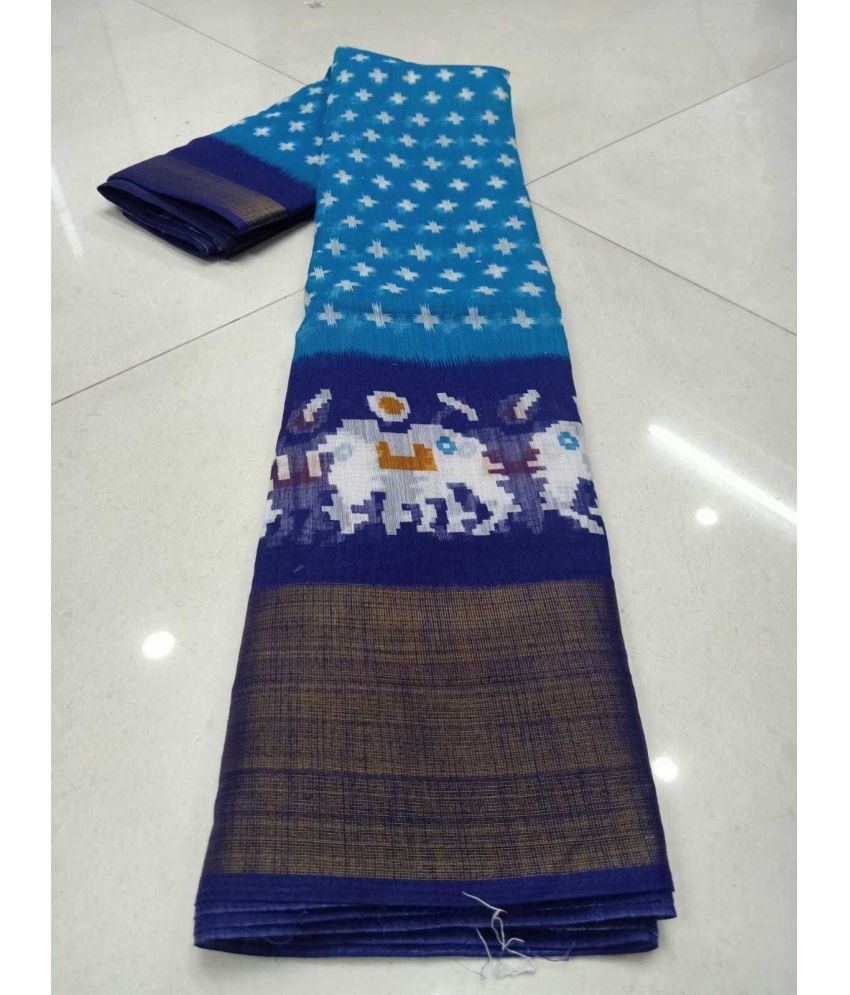     			Vkaran Cotton Silk Applique Saree Without Blouse Piece - Blue ( Pack of 1 )