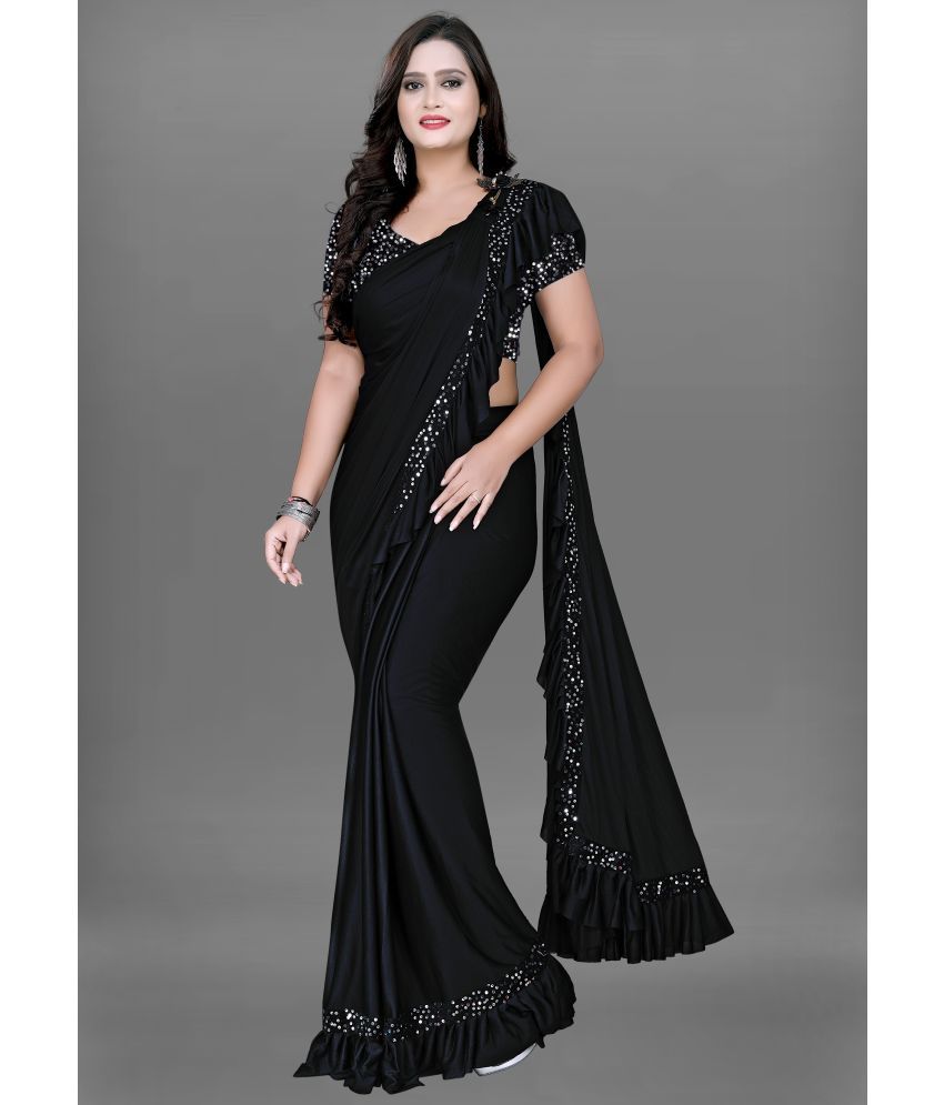     			Vkaran Cotton Silk Applique Saree Without Blouse Piece - Black ( Pack of 1 )