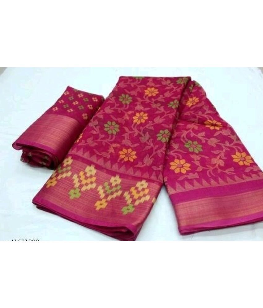     			Vkaran Cotton Silk Applique Saree Without Blouse Piece - Pink ( Pack of 1 )