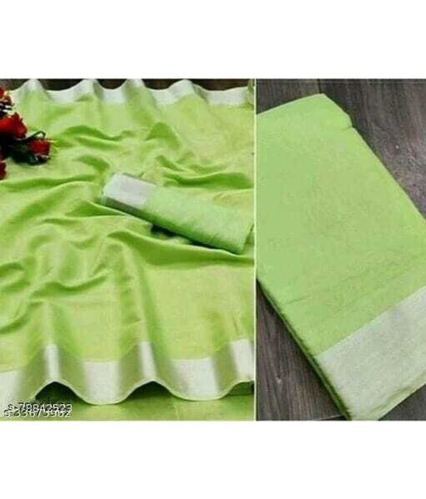     			Vkaran Cotton Silk Applique Saree Without Blouse Piece - Green ( Pack of 1 )