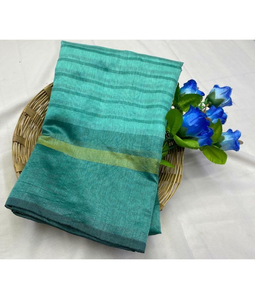     			Vkaran Cotton Silk Applique Saree Without Blouse Piece - Turquoise ( Pack of 1 )