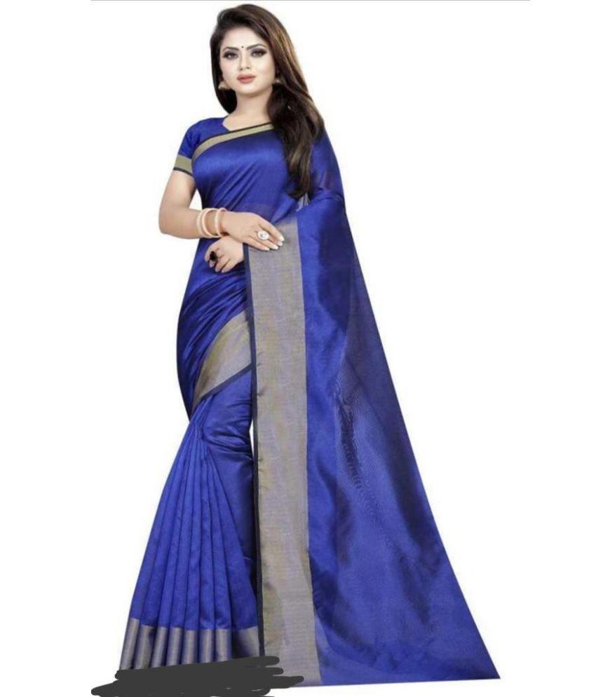     			Vkaran Cotton Silk Applique Saree Without Blouse Piece - Blue ( Pack of 1 )