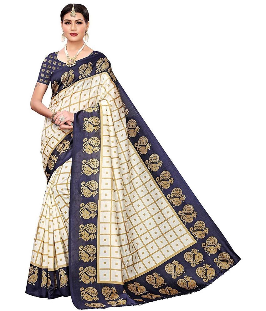     			Vkaran Cotton Silk Solid Saree Without Blouse Piece - Blue ( Pack of 1 )