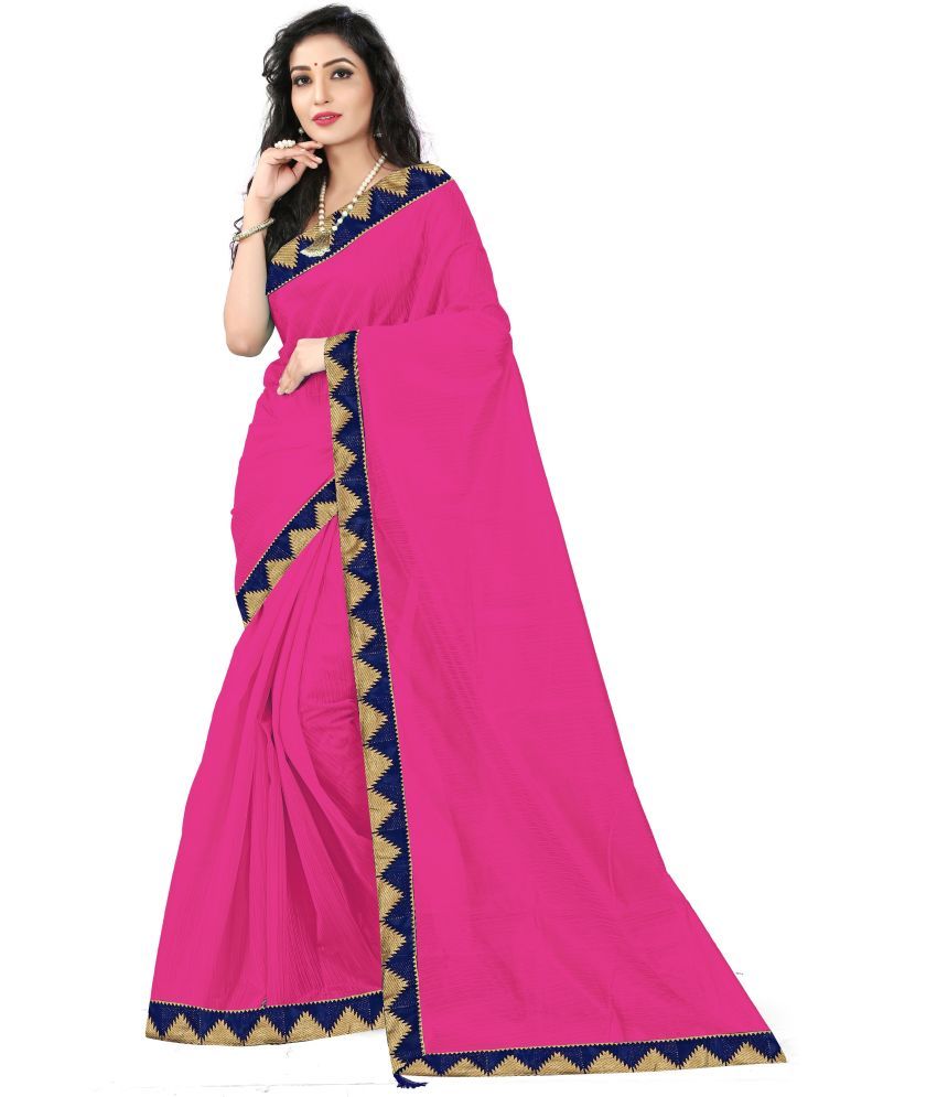     			Vkaran Cotton Silk Solid Saree With Blouse Piece - Pink ( Pack of 1 )