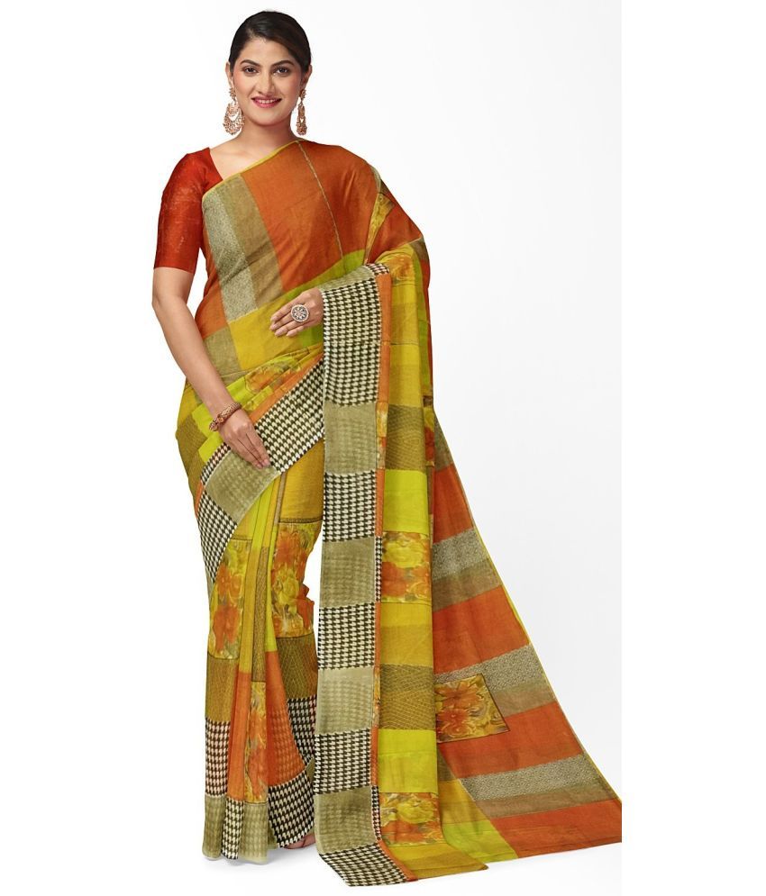     			Vkaran Cotton Silk Solid Saree Without Blouse Piece - Gold ( Pack of 1 )