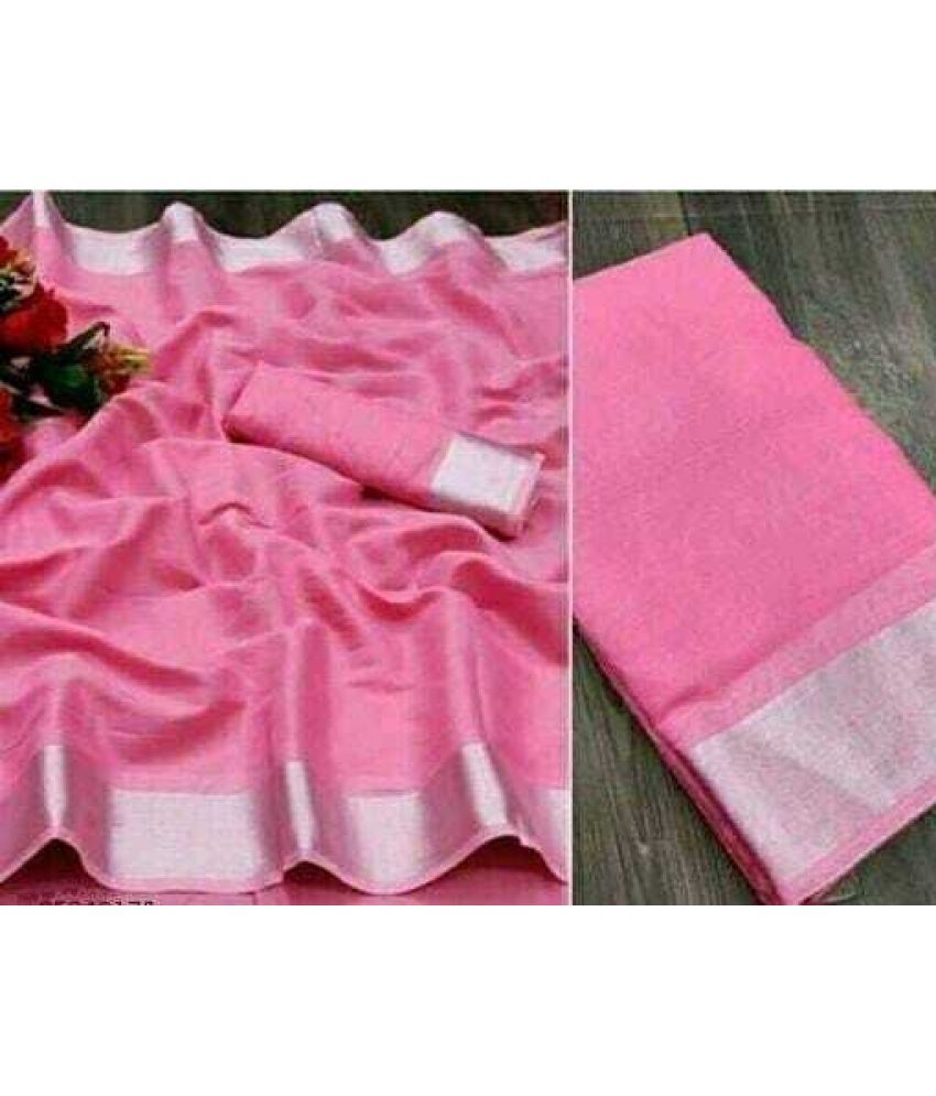     			Vkaran Cotton Silk Solid Saree Without Blouse Piece - Pink ( Pack of 1 )