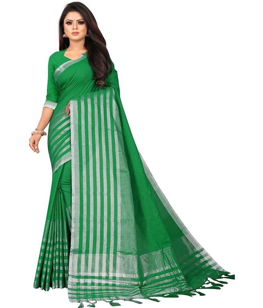     			Vkaran Cotton Silk Solid Saree Without Blouse Piece - Green ( Pack of 2 )