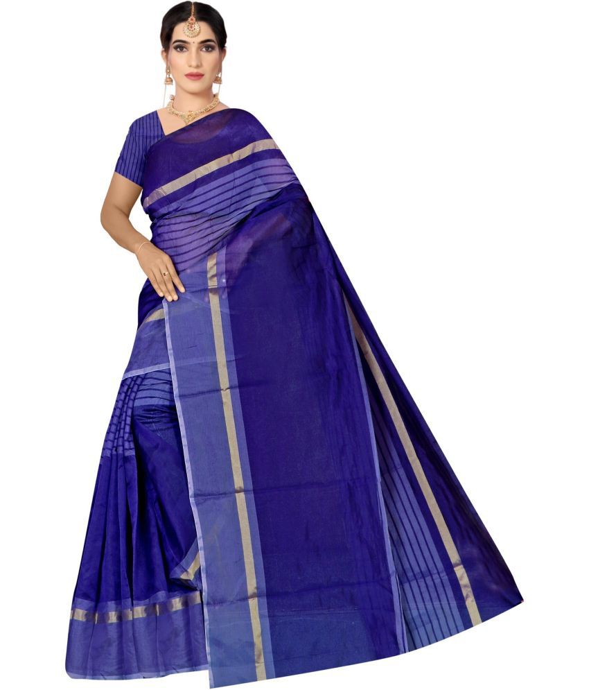     			Vkaran Cotton Silk Solid Saree With Blouse Piece - Navy Blue ( Pack of 1 )
