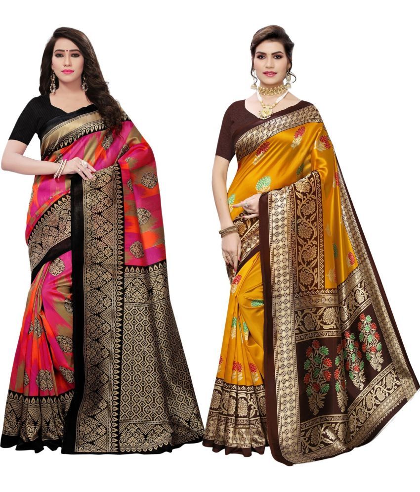     			Vkaran Cotton Silk Solid Saree Without Blouse Piece - Multicolor ( Pack of 2 )