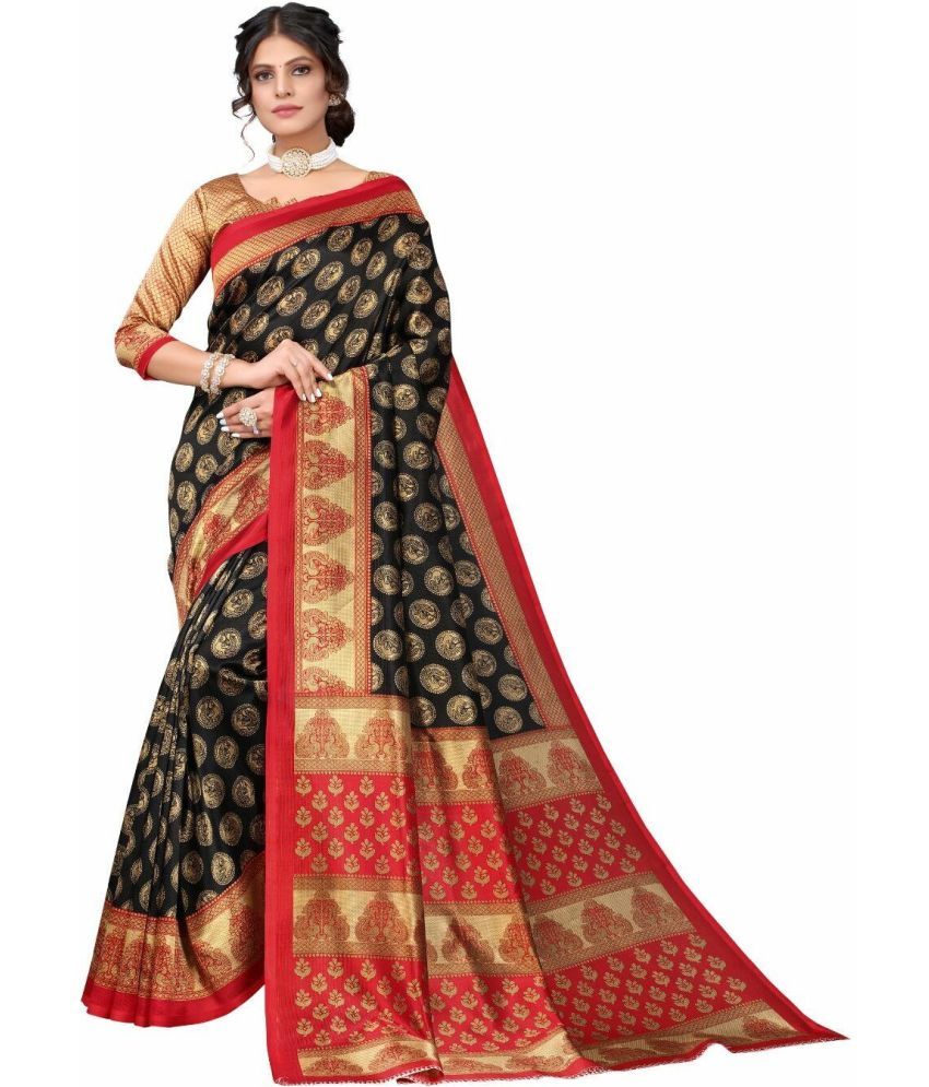     			Vkaran Cotton Silk Solid Saree Without Blouse Piece - Black ( Pack of 1 )