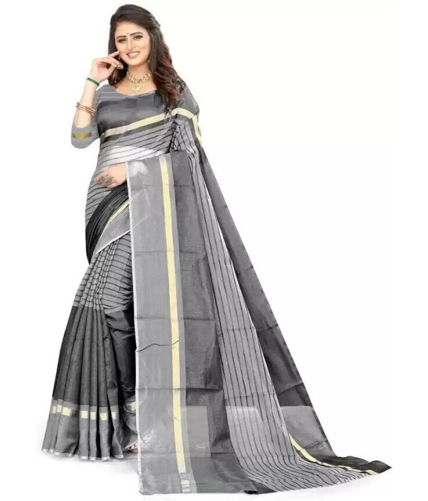     			Vkaran Cotton Silk Solid Saree Without Blouse Piece - Grey ( Pack of 1 )