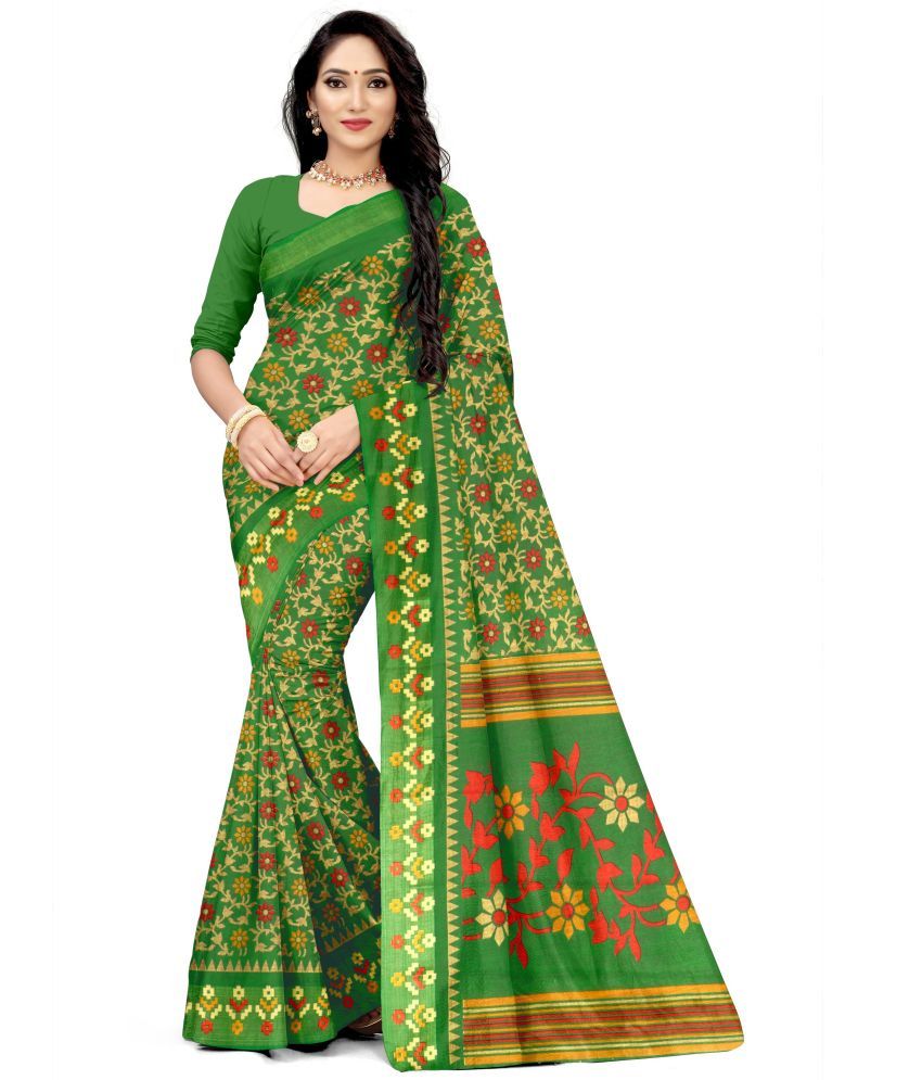     			Vkaran Net Cut Outs Saree With Blouse Piece - Green ( Pack of 1 )