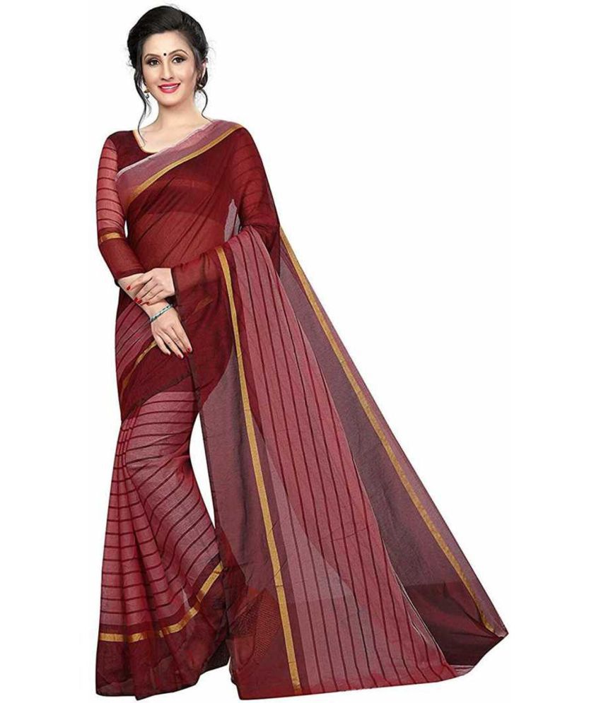     			Vkaran Net Cut Outs Saree With Blouse Piece - Maroon ( Pack of 1 )