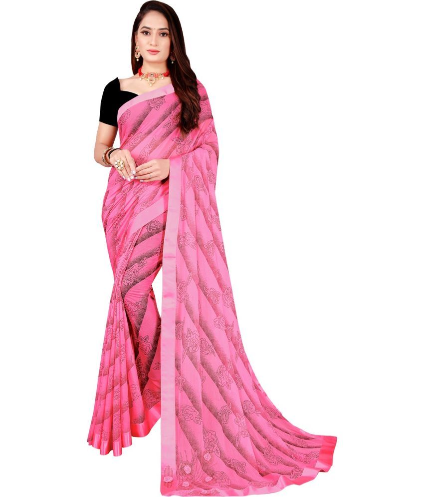     			Vkaran Net Cut Outs Saree With Blouse Piece - Pink ( Pack of 1 )