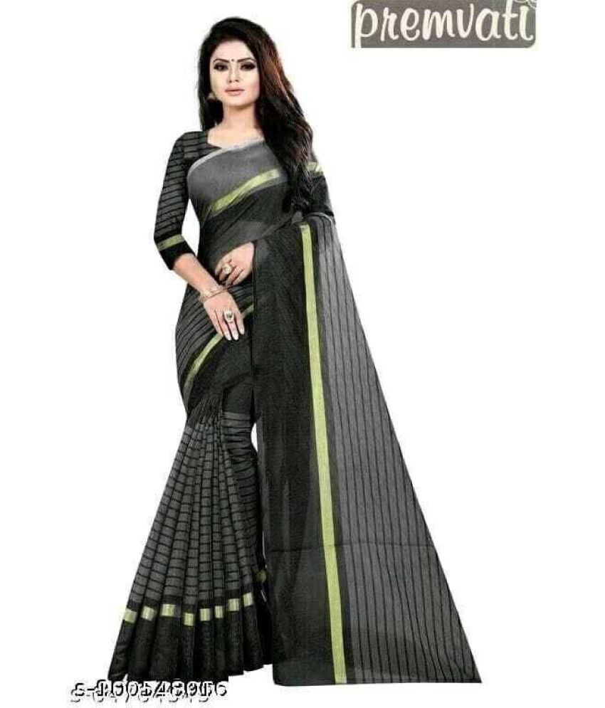     			Vkaran Net Cut Outs Saree With Blouse Piece - Black ( Pack of 1 )