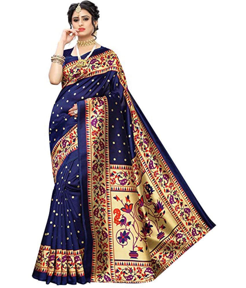     			Vkaran Net Cut Outs Saree With Blouse Piece - Navy Blue ( Pack of 1 )