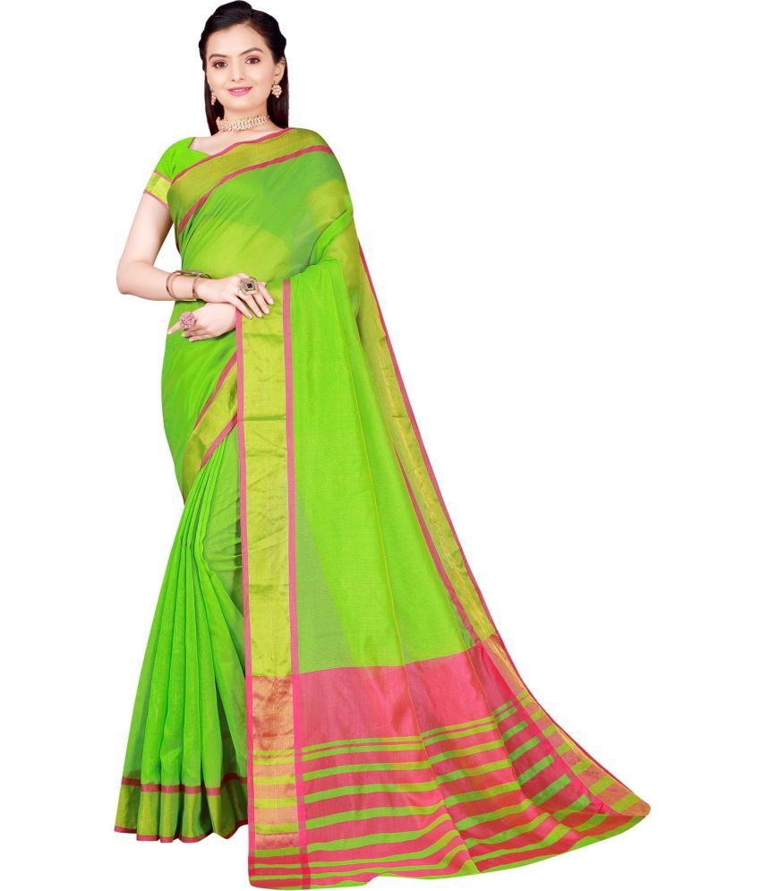     			Vkaran Net Cut Outs Saree With Blouse Piece - Lime Green ( Pack of 1 )