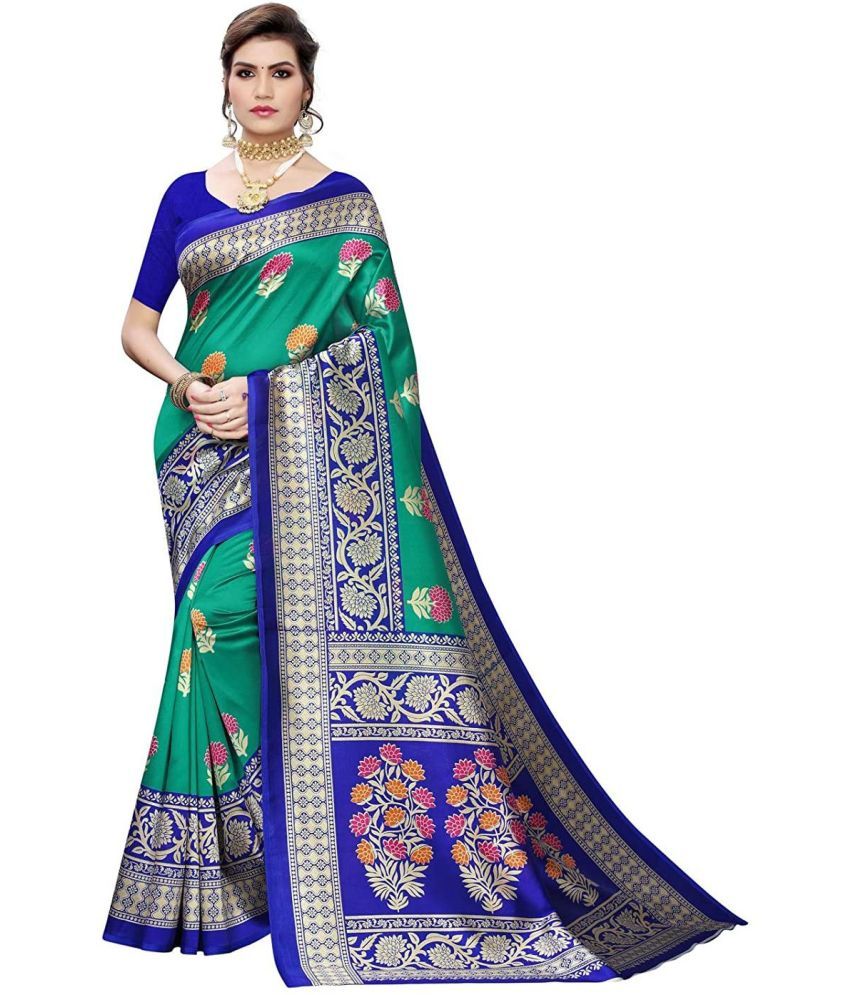     			Vkaran Net Cut Outs Saree With Blouse Piece - Blue ( Pack of 1 )