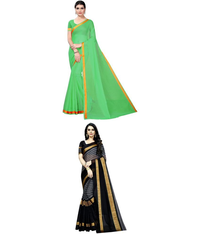     			Vkaran Net Cut Outs Saree With Blouse Piece - Green ( Pack of 1 )