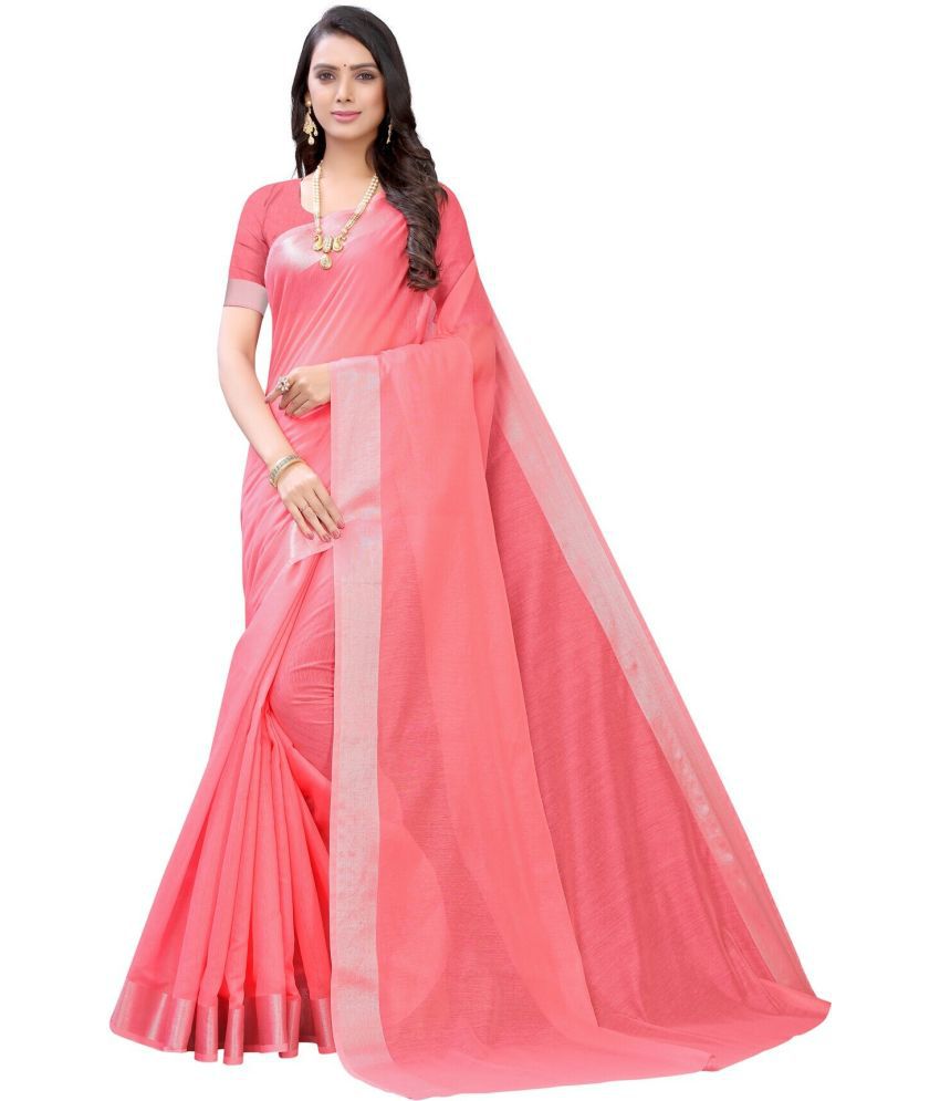    			Vkaran Net Cut Outs Saree With Blouse Piece - Peach ( Pack of 1 )