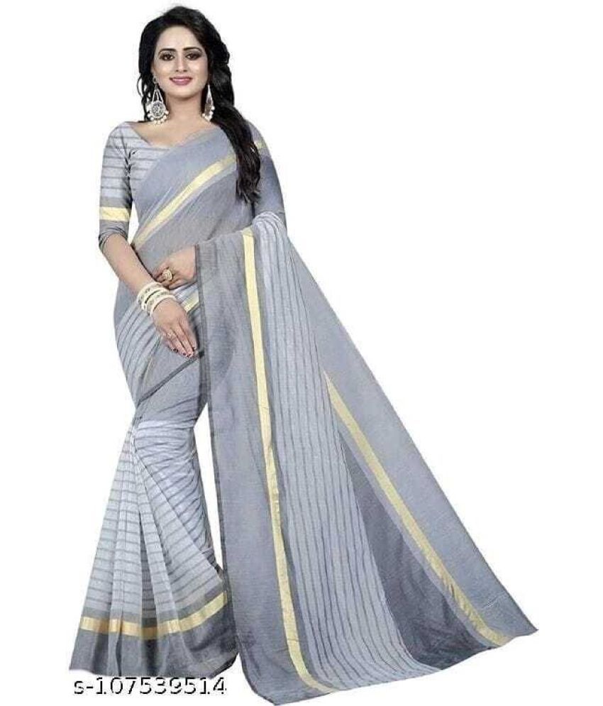     			Vkaran Net Cut Outs Saree With Blouse Piece - Grey ( Pack of 1 )