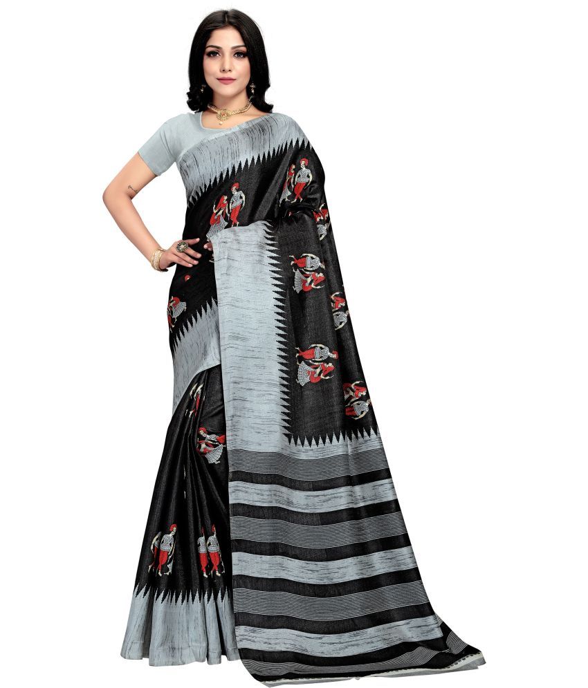     			Vkaran Net Cut Outs Saree With Blouse Piece - Black ( Pack of 1 )