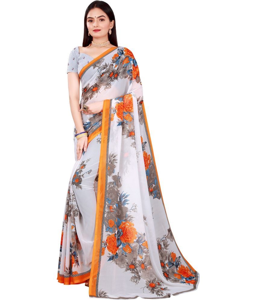     			Vkaran Net Cut Outs Saree With Blouse Piece - White ( Pack of 1 )