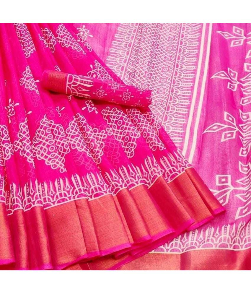     			Vkaran Net Cut Outs Saree With Blouse Piece - Pink ( Pack of 1 )