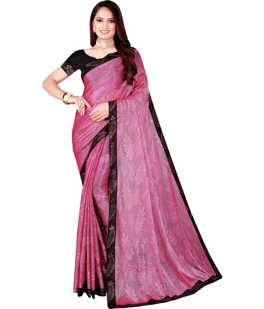     			Vkaran Net Cut Outs Saree With Blouse Piece - Pink ( Pack of 1 )