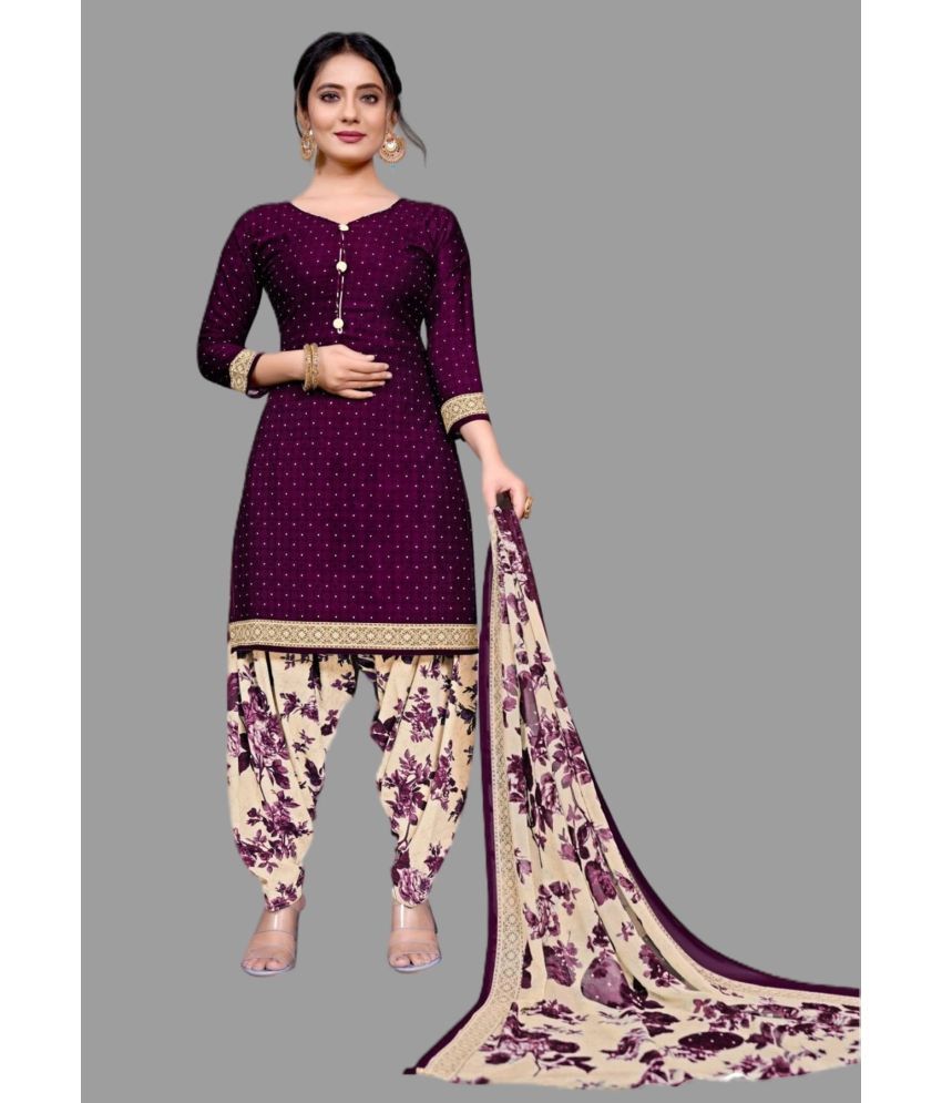     			WOW ETHNIC Unstitched Cotton Blend Printed Dress Material - Purple ( Pack of 1 )