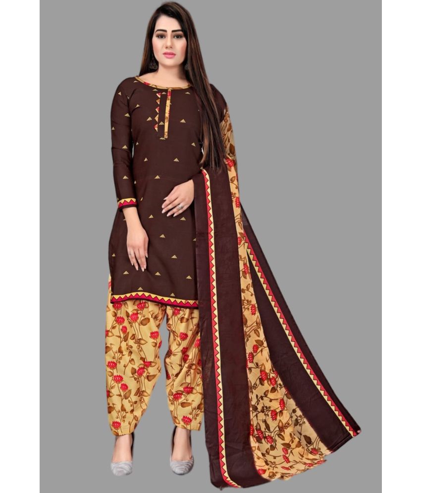     			WOW ETHNIC Unstitched Cotton Blend Printed Dress Material - Coffee ( Pack of 1 )