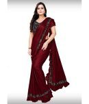 Saadhvi Net Cut Outs Saree With Blouse Piece - Maroon ( Pack of 1 )