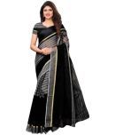 Vkaran Net Cut Outs Saree With Blouse Piece - Black ( Pack of 1 )