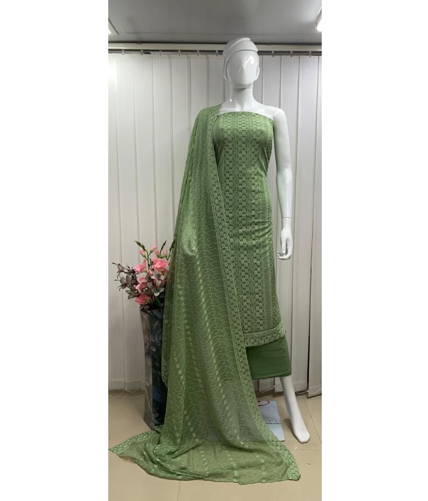     			ALSHOP Unstitched Georgette Embellished Dress Material - Green ( Pack of 1 )