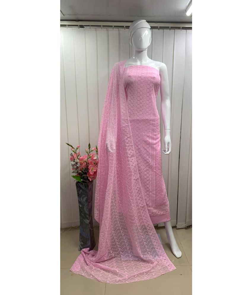     			ALSHOP Unstitched Georgette Embellished Dress Material - Pink ( Pack of 1 )