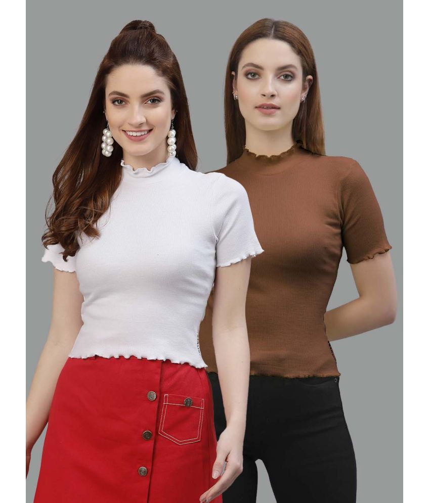     			Friskers Brown Cotton Women's Regular Top ( Pack of 2 )