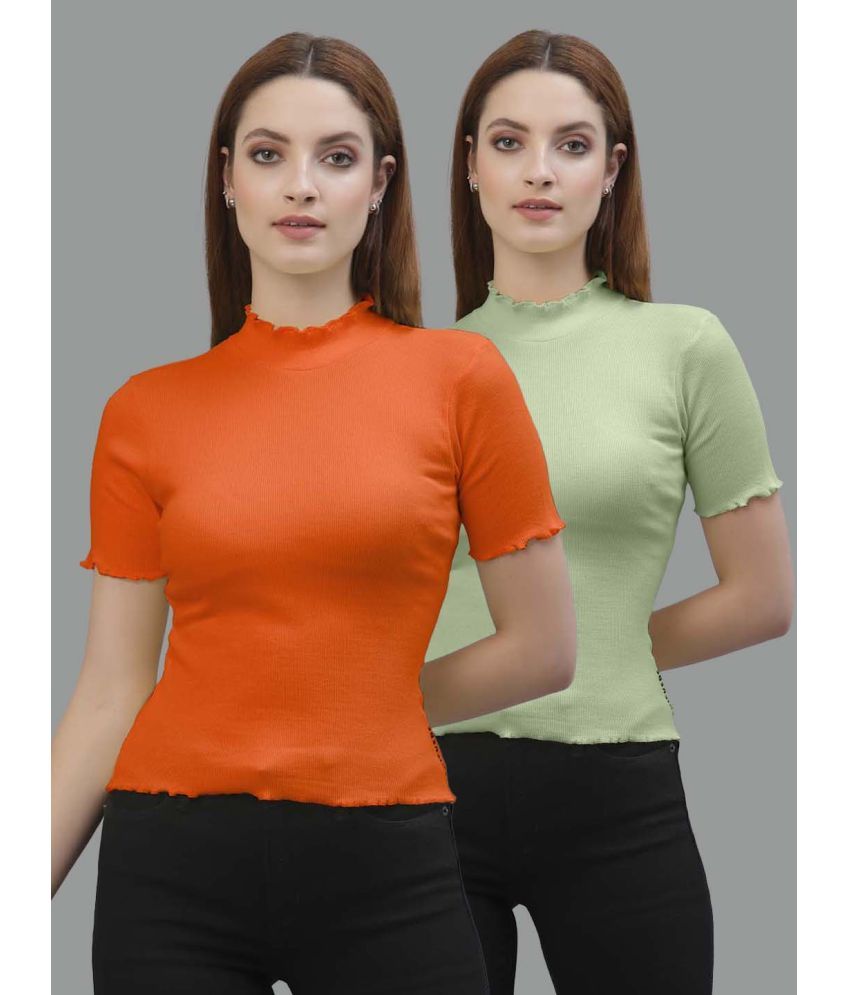     			Friskers Fluorescent Green Cotton Women's Regular Top ( Pack of 2 )