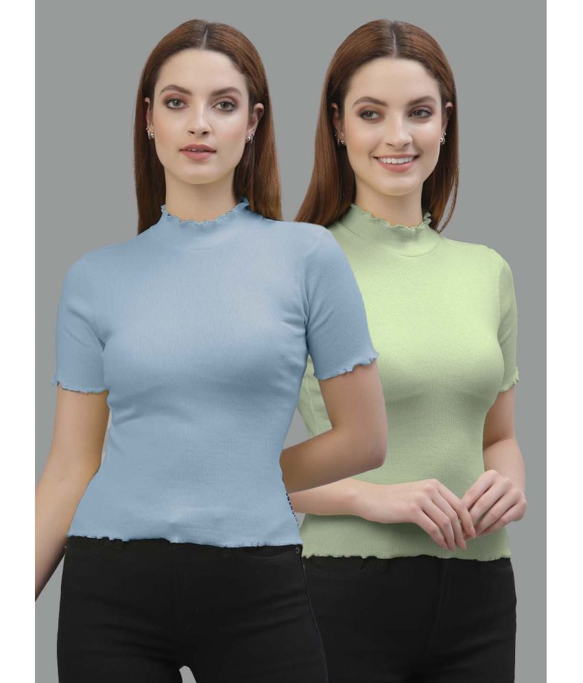     			Friskers Fluorescent Green Cotton Women's Regular Top ( Pack of 2 )